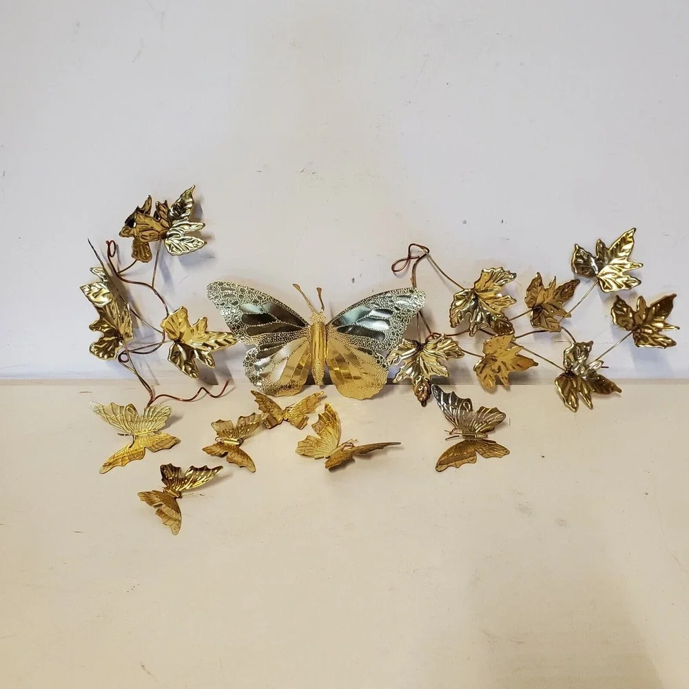 VINTAGE Hand Tooled Butterflies Leaves Wall Hangings Intricate Detail Home Decor